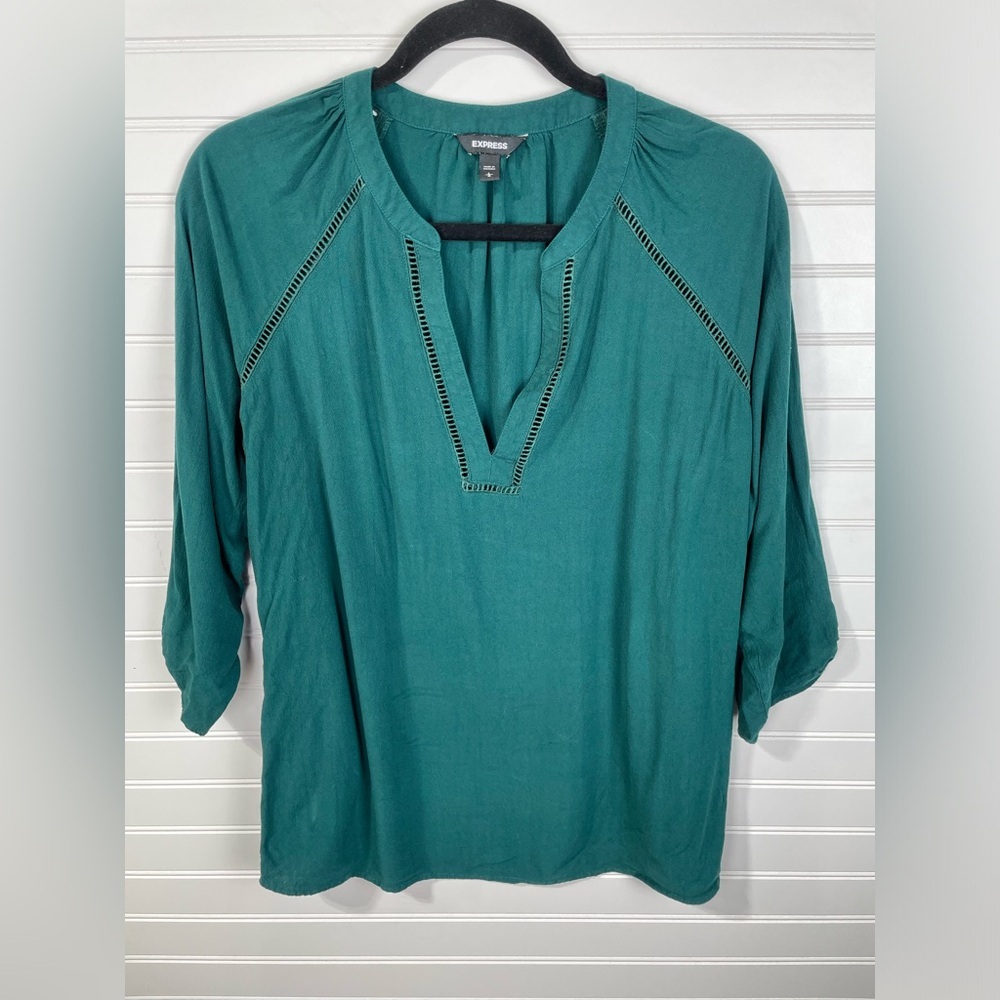 Express Dark Green Half Sleeve Top Womens Large